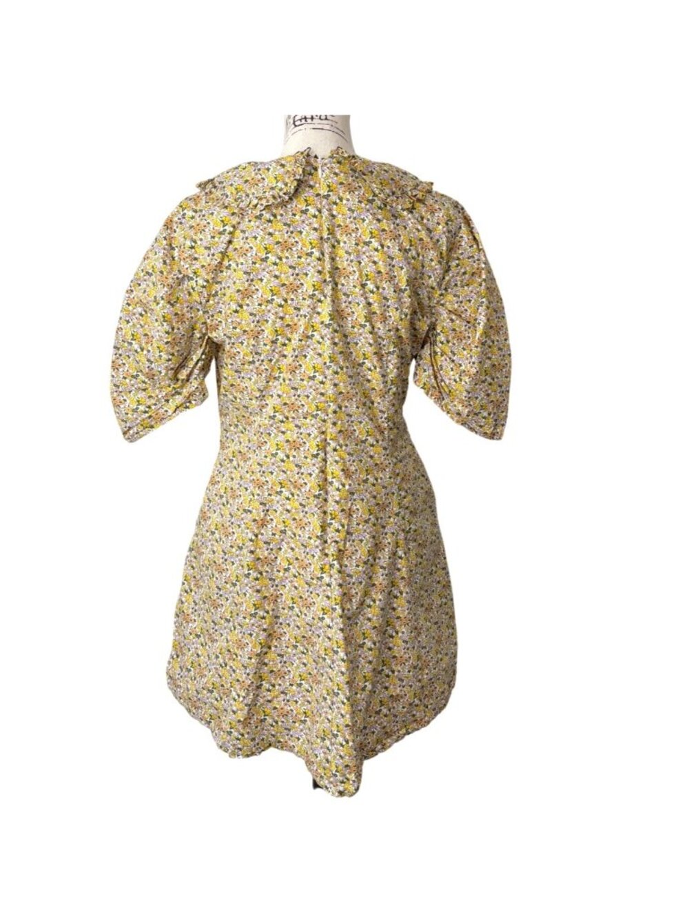 Anthropologie Womens Size 14 Collared Floral Mini Dress Yellow Puff Sleeve - Picture 4 of 9